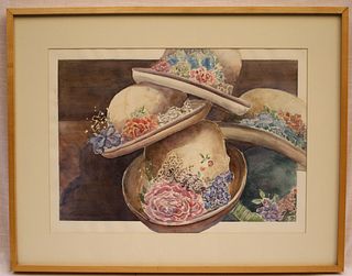 MAGNIFICENT WATERCOLOR ON PAPER BY BARBARA ASHTON "HATS"