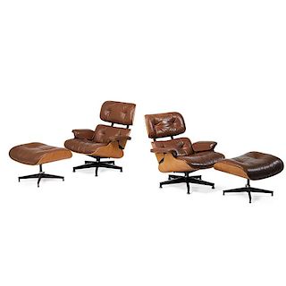 CHARLES AND RAY EAMES Two lounges and ottomans