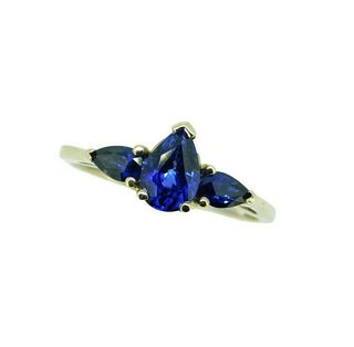 14k White Gold 1.49 Carat TW Blue Genuine Natural Sapphire 3 Stone Ring 