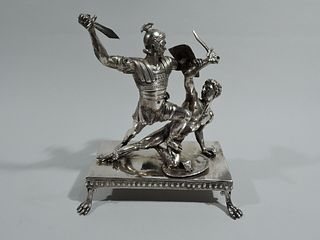 Antique Sculpture Classical Grand Tour Gladiator Group Statue Italian Silver