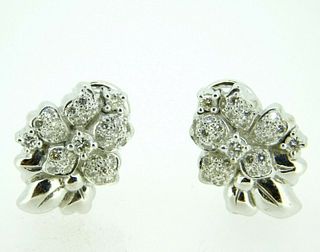 18k White Gold Genuine Natural Diamond Flower Earrings 1.2 Carats 