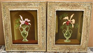 MAGNIFICENT PAIR OIL ON CANVAS  STILL LIFE PAINTING BY S.PORAY "LISTED ARTIST"