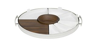 Mood Party by Christofle Stainless  Walnut Wood and Poorcelain Tray - New