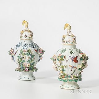Pair of Polychrome Decorated Garniture Vases