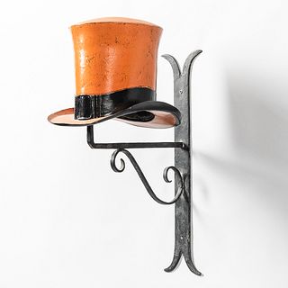 Orange-painted Milliners Trade Sign with Iron Bracket