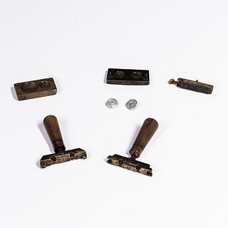 Two Brass Button Molds and a Name Stamp