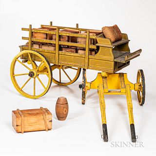 Painted Toy Horse-drawn Wagon with Cargo