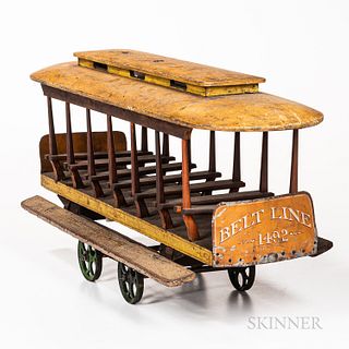 Wood and Tin Toy Trolley "Belt Line 1492,"