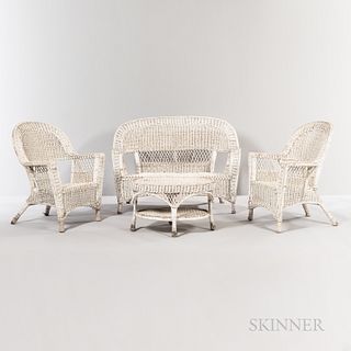 Group of White-painted Wicker Furniture