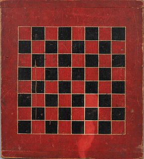 Red- and Black-painted Checkers Game Board