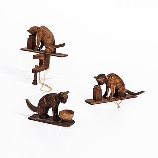 Three Carved and Articulated Cat Toys