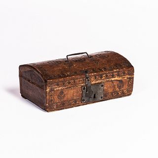 18th Century English Embossed Leather Covered Pine Document Box