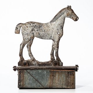 Silver-painted Cast Iron Bob-tail Horse Windmill Weight