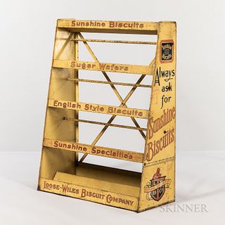 Yellow-painted Sheet Iron "Sunshine Biscuits" Display Shelves