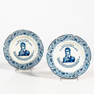 Two Staffordshire Transfer Decorated Historical Blue General LaFayette Plates