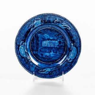 Staffordshire Transfer Decorated Historical Blue "White House Washington, DC" Plate