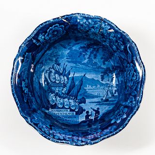 Staffordshire Transfer Decorated Historical Blue Naval Heroes of the War of 1812 Wash Basin