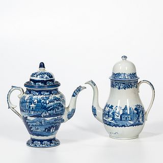 Two Staffordshire Transfer Decorated Coffeepots