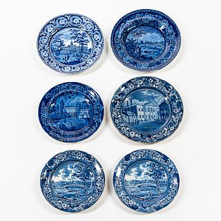 Six Staffordshire Transfer Decorated Historical Blue Plates