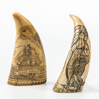 Two Scrimshaw Decorated Objects