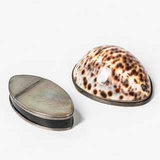 Two Engraved Mother of Pearl Snuff Boxes