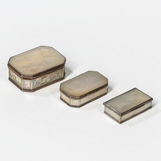 Three Mother of Pearl and Silver Boxes