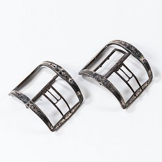 Pair of Engraved Silver on Brass Shoe Buckles