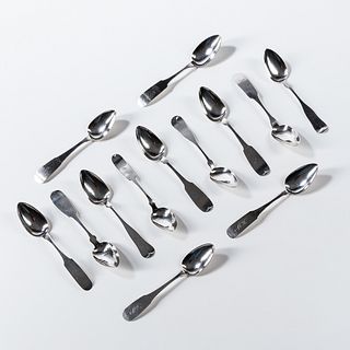 Twelve Utica Coin Silver Stuffing Spoons