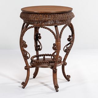 Wicker and Oak Occasional Table