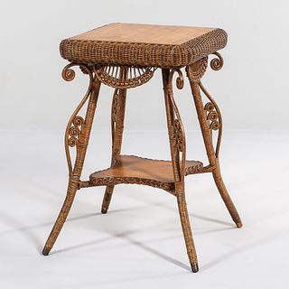 Small Square Two-Tier Wicker Occasional Table