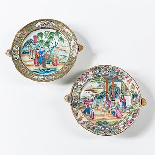 Two Mandarin Palette Export Porcelain Warming Plates
