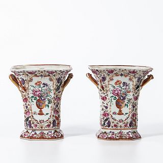 Pair of Polychrome Decorated Export Porcelain Bough Pots