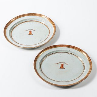 Pair of Large Armorial Export Porcelain Platters