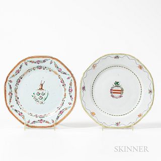 Two Armorial Export Porcelain Plates