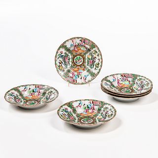 Six Rose Medallion Export Porcelain Soup Plates