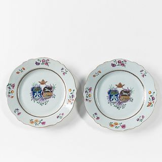 Pair of Armorial Export Porcelain Plates