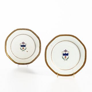 Pair of Octagonal Armorial Export Porcelain Plates