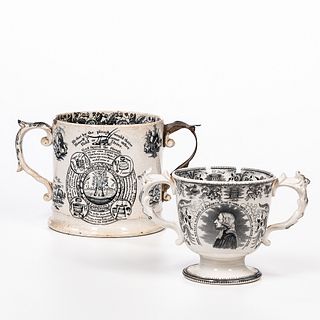Two Staffordshire Transfer Decorated Loving Cups