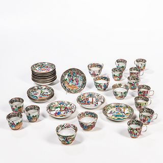 Sixteen Famille Rose Export Porcelain Teacups and Seventeen Saucers