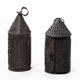 Two Punched Tin Candle Lanterns