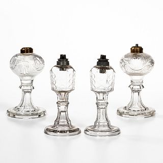 Two Pairs of Colorless Whale Oil Lamps