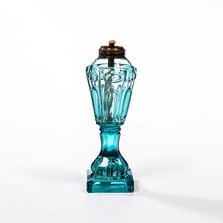 Turquoise Sandwich Glass Whale Oil Lamp