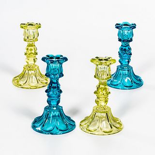 Two Pairs of Sandwich Glass Petal and Loop Candlesticks