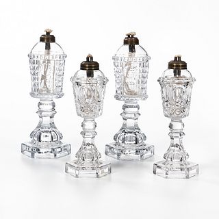 Two Pairs of Colorless Glass Sandwich Lamps