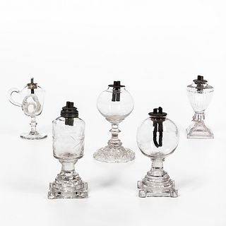 Five Small Colorless Sandwich Whale Oil Lamps