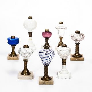 Eight Glass and Marble Base Lamps