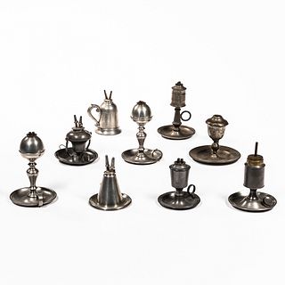 Nine Pewter Chamber Lamps