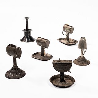 Five Tin Lamps and One Candlestick