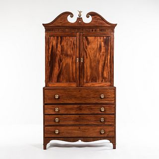 Federal Mahogany Linen Press in Two Parts
