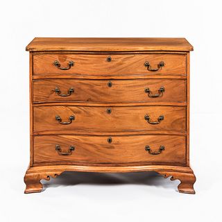 Chippendale Birch and Mahogany Veneer Serpentine Chest of Drawers
